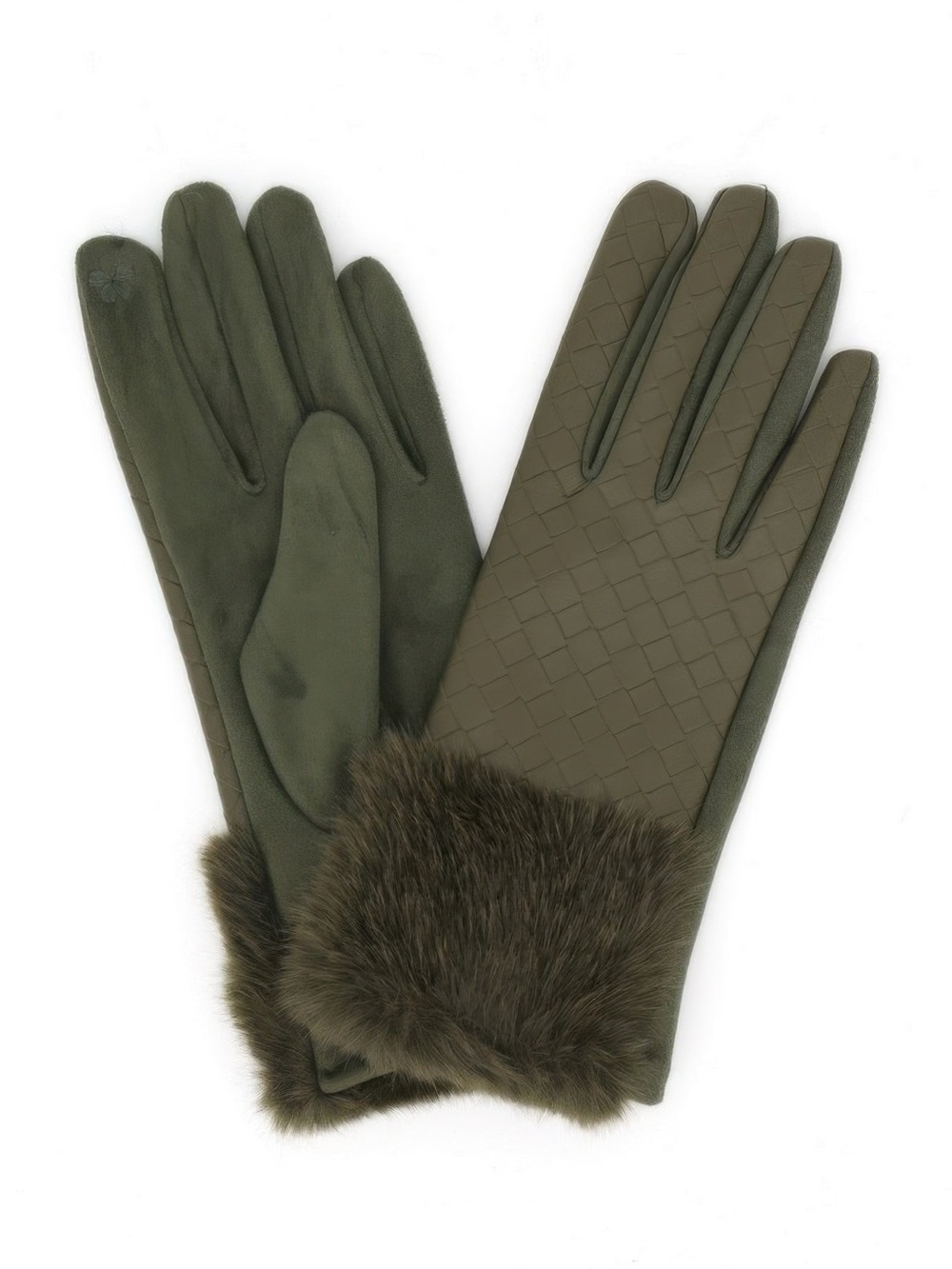 Quilted Faux Leather & Faux Suede Touchscreen Fur Gloves